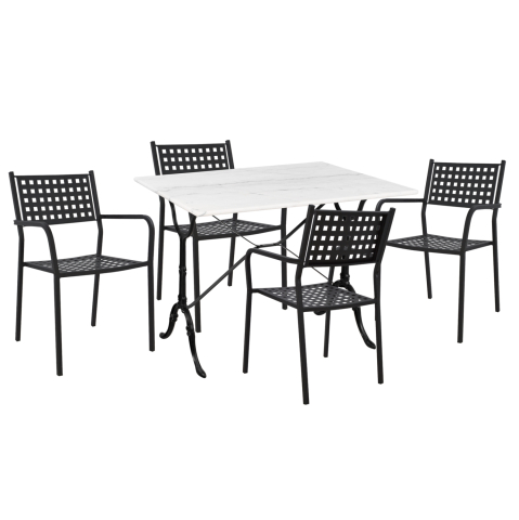 Seturi mese dining - OUTDOOR DINING SET 5PCS ZETA HM10872.01 METAL-MARBLE-CAST IRON