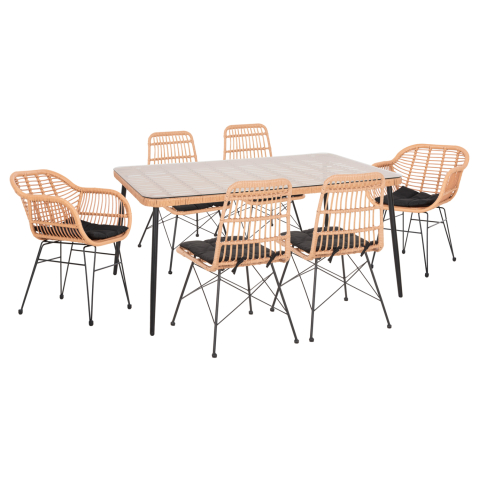 Seturi mese dining - OUTDOOR DINING SET 7PCS ALLEGRA HM10495 WICKER IN BEIGE-METAL IN BLACK