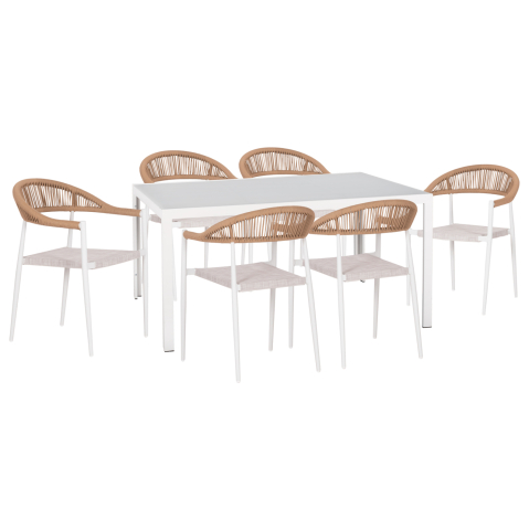 Seturi mese dining - OUTDOOR DINING SET 7PCS BERG HM10876.03 WHITE METAL TABLE--ALUMINUM CHAIRS