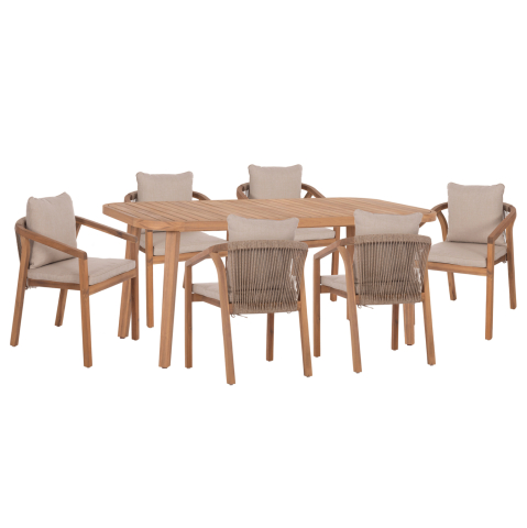 Seturi mese dining - OUTDOOR DINING SET 7PCS CONTREL HM10899.01 ACACIA WOOD IN NATURAL--CUSHIONS IN BEIGE