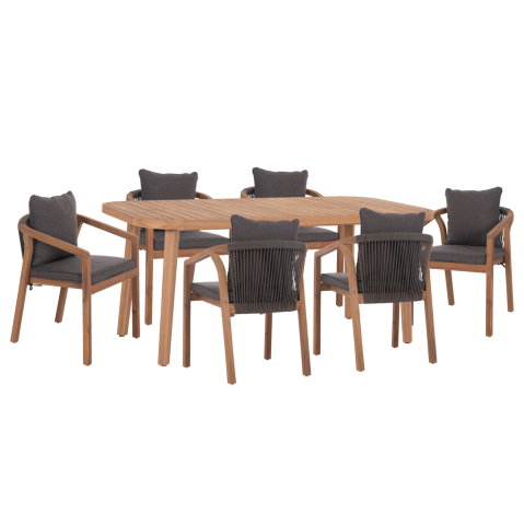 Seturi mese dining - OUTDOOR DINING SET 7PCS CONTREL HM10899.02 ACACIA WOOD IN NATURAL--CUSHIONS IN GREY