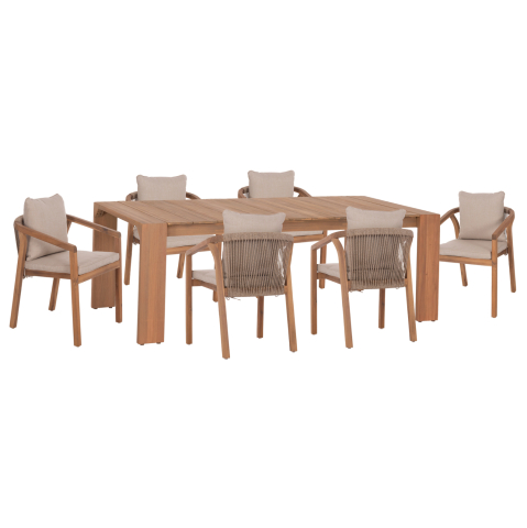 Seturi mese dining - OUTDOOR DINING SET 7PCS CONTREL HM10901.01 ACACIA WOOD IN NATURAL--CUSHIONS IN BEIGE