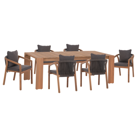 Seturi mese dining - OUTDOOR DINING SET 7PCS CONTREL HM10901.02 ACACIA WOOD IN NATURAL--CUSHIONS IN GREY