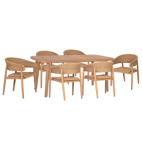 Seturi mese dining - OUTDOOR DINING SET 7PCS CORT HM10908 ACACIA WOOD and ROPE IN NATURAL COLORS
