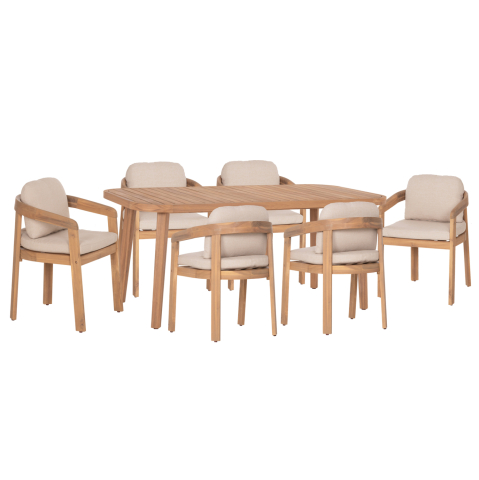 Seturi mese dining - OUTDOOR DINING SET 7PCS CRAVIN HM10903 ACACIA WOOD IN NATURAL--CUSHIONS IN BEIGE