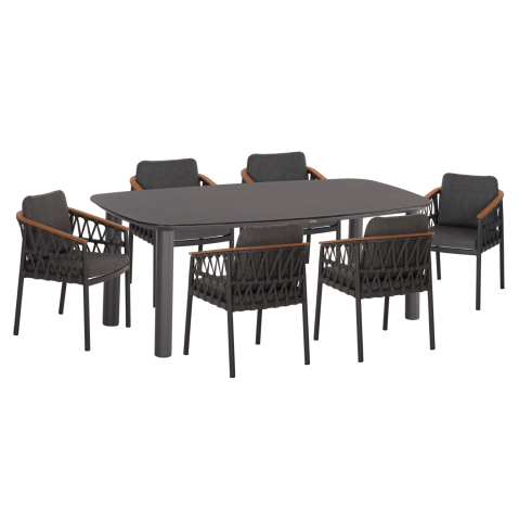 Seturi mese dining - OUTDOOR DINING SET 7PCS DOSUN HM10910.01 ALUMINUM-ROPE-OLEFIN CUSHION COVERS---GREY