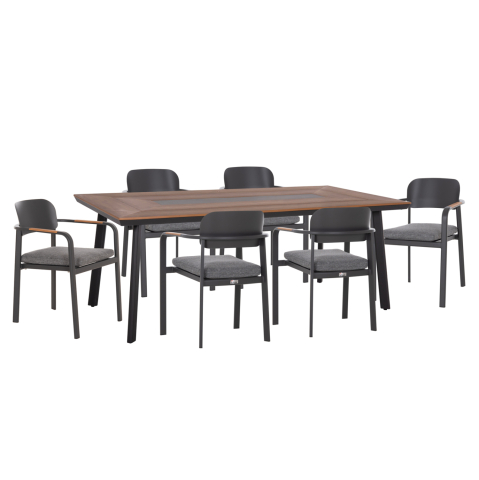 Seturi mese dining - OUTDOOR DINING SET 7PCS ELARA HM10827.01 ALUMINUM IN GREY--POLYWOOD