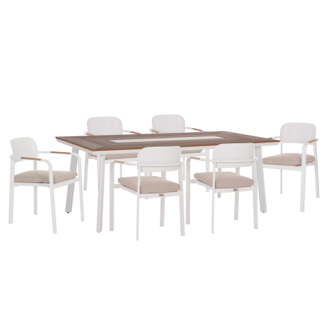 Seturi mese dining - OUTDOOR DINING SET 7PCS ELARA HM10827.02 ALUMINUM IN WHITE--POLYWOOD