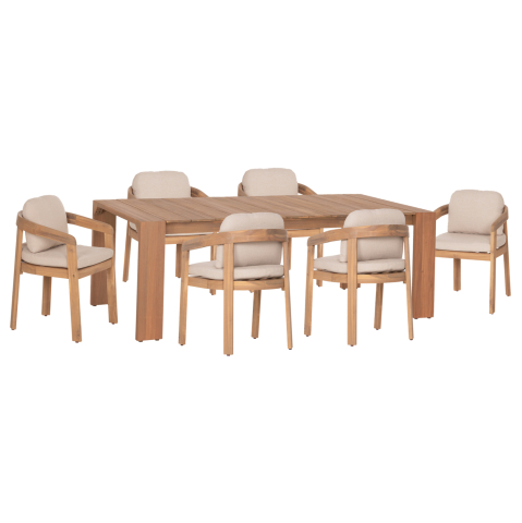 Seturi mese dining - OUTDOOR DINING SET 7PCS FILEM HM10905 ACACIA WOOD IN NATURAL--CUSHION IN BEIGE