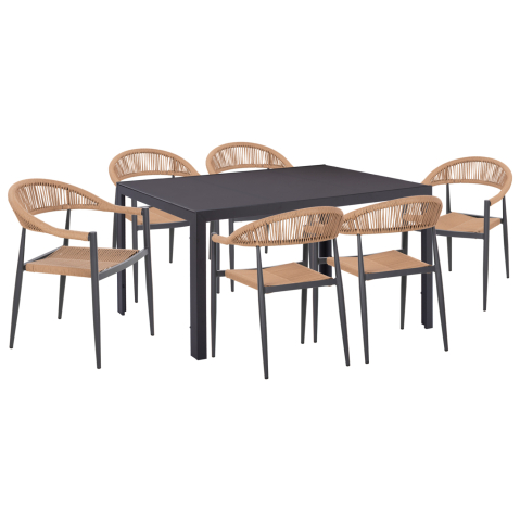 Seturi mese dining - OUTDOOR DINING SET 7PCS GRET HM10877.01 GREY METAL TABLE--ALUMINUM CHAIRS