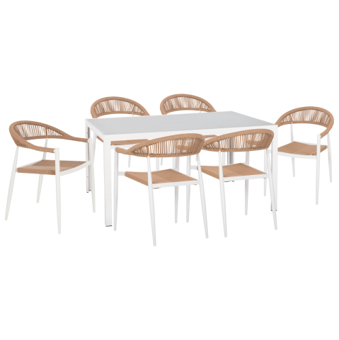 Seturi mese dining - OUTDOOR DINING SET 7PCS GRET HM10877.03 WHITE METAL TABLE--ALUMINUM CHAIRS