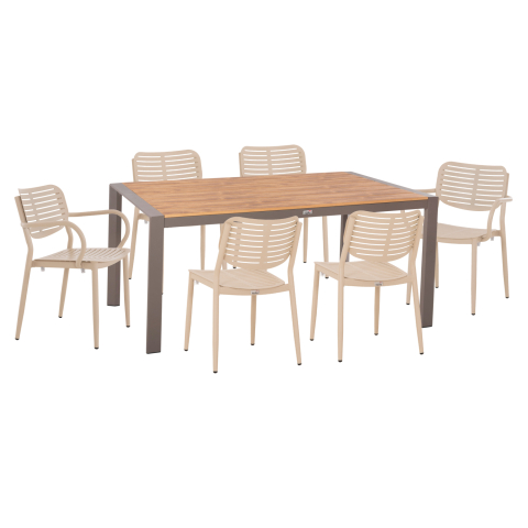 Seturi mese dining - OUTDOOR DINING SET 7PCS HILLIARD HM10999.04 CHAMPAGNE COLORED ALUMINUM-POLYWOOD