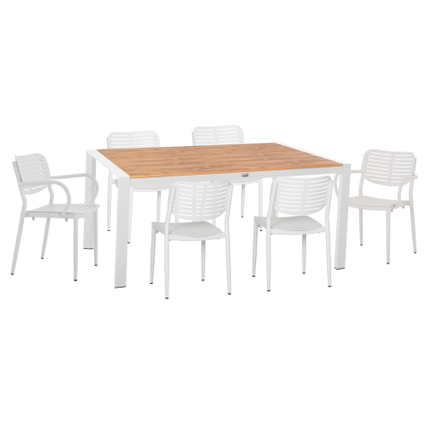 Seturi mese dining - OUTDOOR DINING SET 7PCS HM10999.01 WHITE ALUMINUM-POLYWOOD