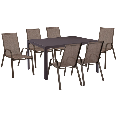 Seturi mese dining - OUTDOOR DINING SET 7PCS LEON HM10856.02 TABLE and 6 CHAIRS--METAL and TEXTILENE IN BROWN