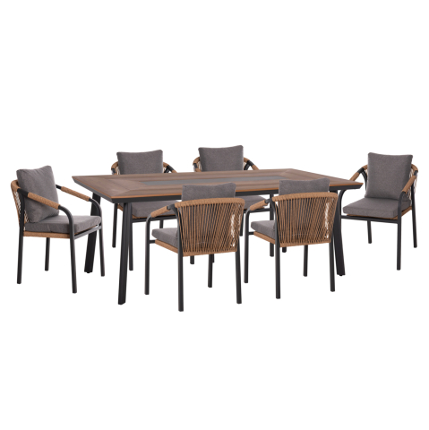 Seturi mese dining - OUTDOOR DINING SET 7PCS MAERLY HM10826.13 ALUMINUM and CUSHIONS IN DARK GREY--POLYWOOD