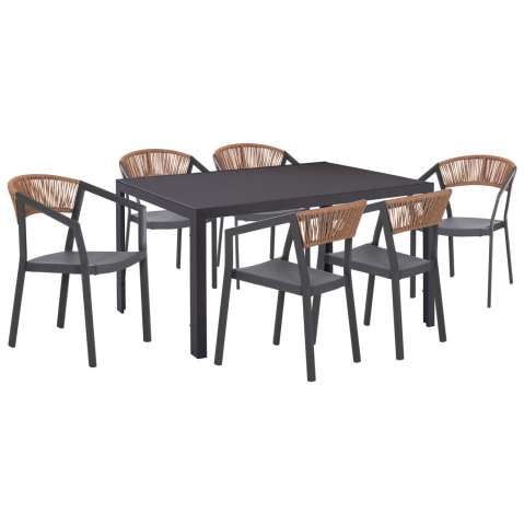 Seturi mese dining - OUTDOOR DINING SET 7PCS MIRI HM10875.01 GREY METAL TABLE--ALUMINUM CHAIRS