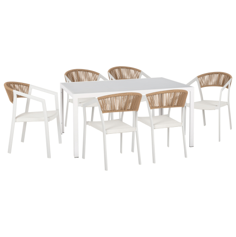 Seturi mese dining - OUTDOOR DINING SET 7PCS MIRI HM10875.03 WHITE METAL TABLE--ALUMINUM CHAIRS