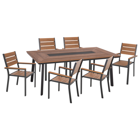 Seturi mese dining - OUTDOOR DINING SET 7PCS SAGA HM10814 ALUMINUM IN GREY--POLYWOOD
