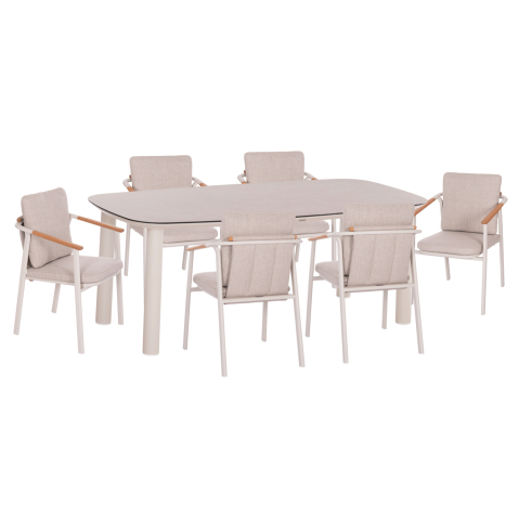 Seturi mese dining - OUTDOOR DINING SET 7PCS SENTI HM10908.02 ALUMINUM IN CREAM WHITE and BEIGE OLEFIN CUSHION COVERS