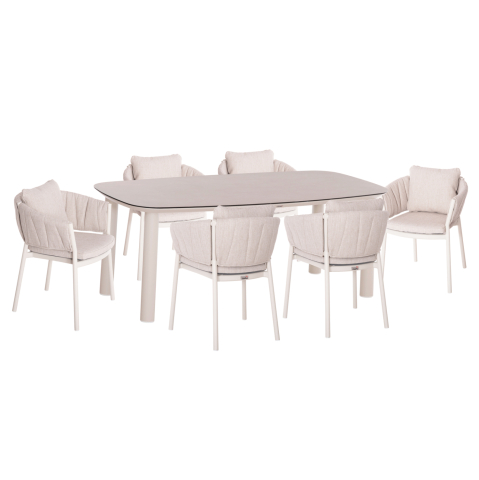 Seturi mese dining - OUTDOOR DINING SET 7PCS SHANKS HM10909.02 ALUMINUM IN CREAM WHITE-BEIGE OLEFIN CUSHION COVERS