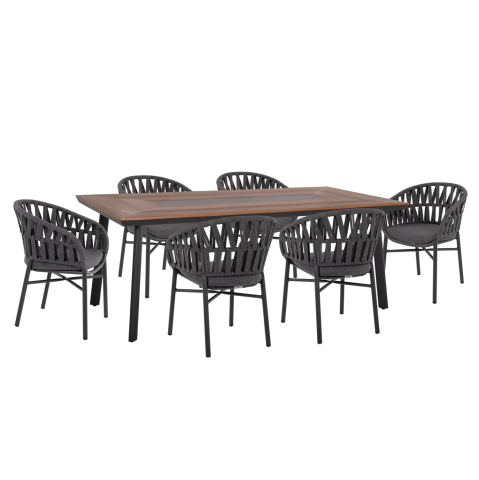 Seturi mese dining - OUTDOOR DINING SET 7PCS TABER HM10829.01 ALUMINUM IN DARK GREY--POLYWOOD--P.E.ROPE