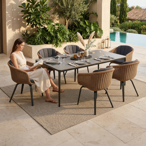 Seturi mese dining - OUTDOOR DINING SET 7PCS VICTUS HM10862.01 GREY ALUMINUM-SINTERED STONE-OLEFIN--WICKER