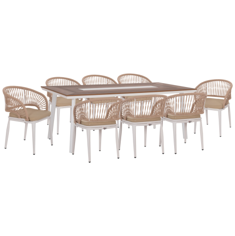 Seturi mese dining - OUTDOOR DINING SET 9PCS MAGNET HM10828.02 ALUMINUM IN WHITE--POLYWOOD--P.E.ROPE