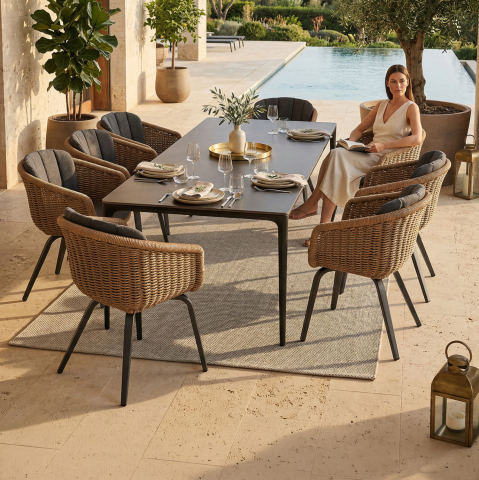 Seturi mese dining - OUTDOOR DINING SET 9PCS VICTUS HM10864.01 GREY ALUMINUM-SINTERED STONE-OLEFIN--WICKER