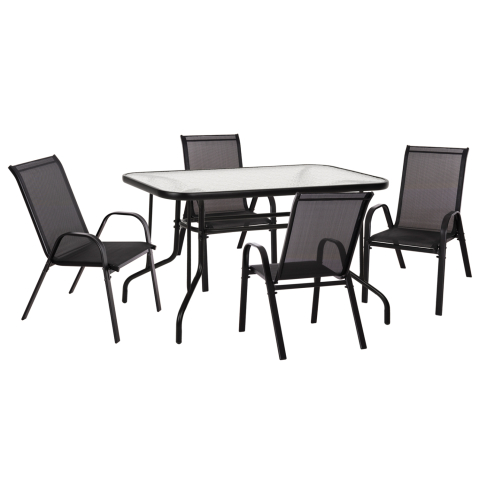 Seturi mese dining - OUTDOOR DINING SET ADAM HM10896.03 TABLE 120x70cm and 4 ARMCHAIRS--BLACK