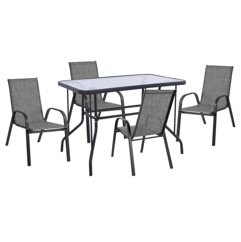 Seturi mese dining - OUTDOOR DINING SET ADAM HM10897.01 TABLE 110x60cm and 4 ARMCHAIRS--GREY