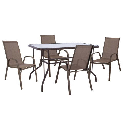 Seturi mese dining - OUTDOOR DINING SET ADAM HM10897.02 TABLE 110x60cm and 4 ARMCHAIRS--BROWN
