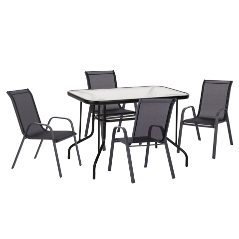 Seturi mese dining - OUTDOOR DINING SET ADAM HM10897.03 TABLE 110x60cm and 4 ARMCHAIRS--BLACK