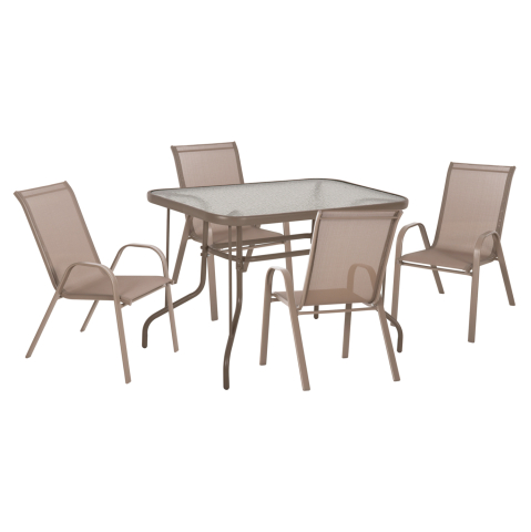 Seturi mese dining - OUTDOOR DINING SET ADAM HM10897.04 TABLE 110x60cm and 4 ARMCHAIRS--CHAMPAGNE COLOR