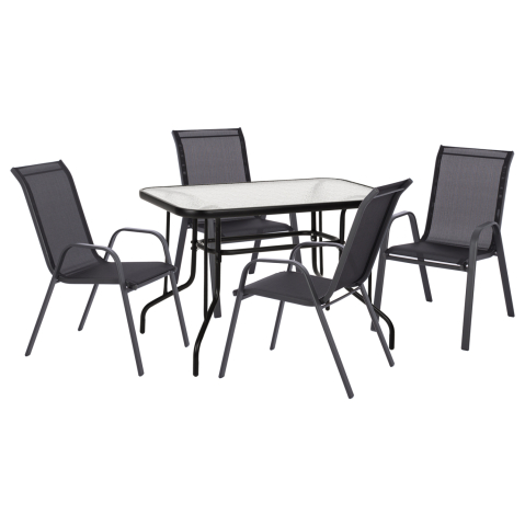 Seturi mese dining - OUTDOOR DINING SET ADAM HM5193.13 TABLE WITH 4 DINING CHAIRS--BLACK