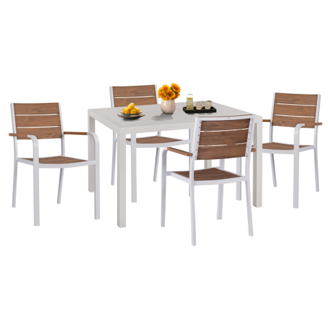 Seturi mese dining - OUTDOOR DINING SET HM11879 WHITE 5PCS ALUMINUM AND POLYWOOD