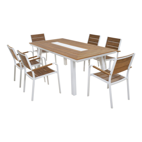 Seturi mese dining - OUTDOOR DINING SET TABER HM10738.01 TABLE and 6 DINING CHAIRS-ALUMINUM and POLYWOOD--WHITE