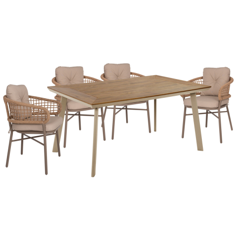 Seturi mese dining - OUTDOOR DINING SET TABER HM10841.01 TABLE and 4 DINING CHAIRS-ALUMINUM and POLYWOOD--MOCHA