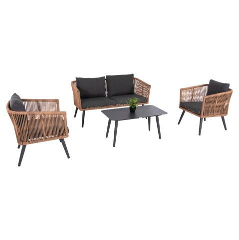 Seturi canapea - OUTDOOR LOUNGE 4PCS SET FREJA HM6057.03 ALUMINUM IN ANTHRACITE-PE RATTAN IN BEIGE-ANTHRACITE CUSHIONS