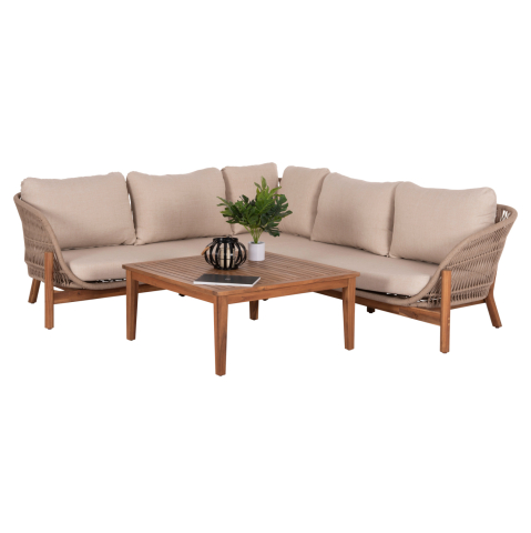 Seturi canapea - OUTDOOR LOUNGE CORNER 3PCS SET SANJI HM6223 ACACIA WOOD-ALUMINUM FRAME-ROPE
