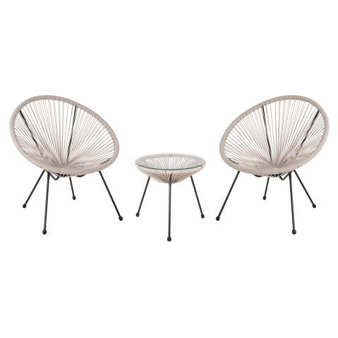 Seturi canapea - OUTDOOR LOUNGE SET 3PCS ACAPULCO HM11861.03 P.E.RATTAN ECRU-METAL IN BLACK