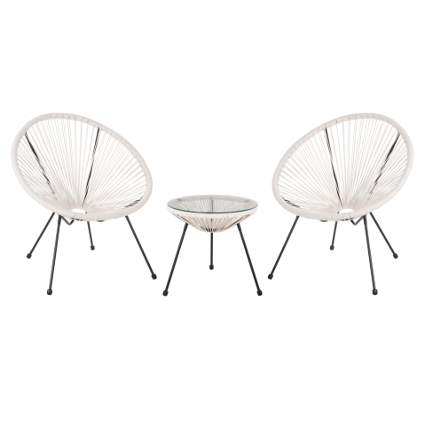 Seturi canapea - OUTDOOR LOUNGE SET 3PCS ACAPULCO HM11861.12 P.E.RATTAN WHITE-METAL IN BLACK