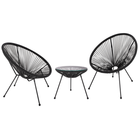 Seturi canapea - OUTDOOR LOUNGE SET 3PCS ACAPULCO HM21101 P.E.RATTAN-METAL IN BLACK