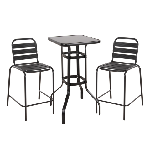 Seturi mese dining - OUTDOOR LOUNGE SET 3PCS LAURA HM21054.03 BLACK METAL and ALUMINUM