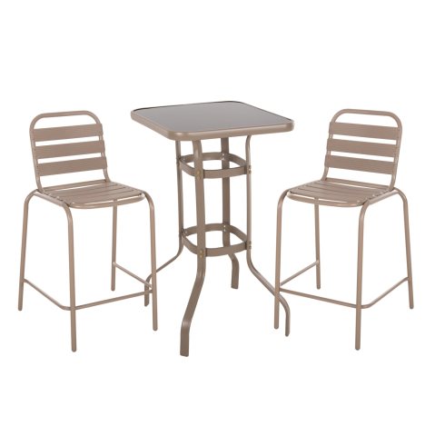 Seturi mese dining - OUTDOOR LOUNGE SET 3PCS LAURA HM21054.04 CHAMPAGNE-COLORED METAL and ALUMINUM