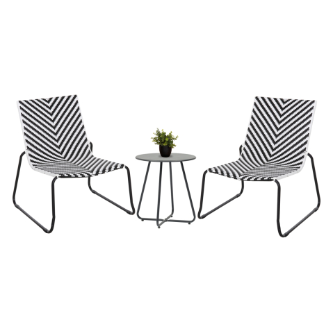Seturi canapea - OUTDOOR LOUNGE SET 3PCS PONY HM21193 METAL COFFEE TABLE IN GREY--WICKER RATTAN IN BLACK and WHITE