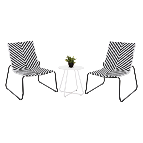 Seturi canapea - OUTDOOR LOUNGE SET 3PCS PONY HM21194 METAL COFFEE TABLE IN WHITE--WICKER RATTAN IN BLACK and WHITE