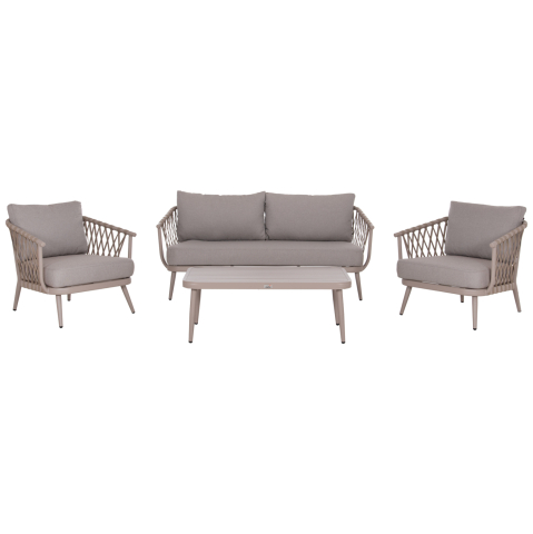 Seturi canapea - OUTDOOR LOUNGE SET 4-SEAT WILLA HM6505.02 ALUMINUM-ROPE IN BEIGE--CUSHIONS IN GREY