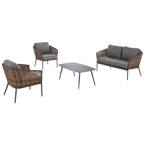 Seturi canapea - OUTDOOR LOUNGE SET 4PCS CASSIAN HM6552.01 ALUMINUM and CUSHIONS IN GREY--P.E.RATTAN IN BEIGE