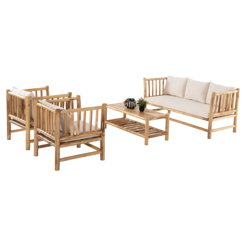 Seturi canapea - OUTDOOR LOUNGE SET 4PCS EDDARD HM9340 SOLID TEAK NATURAL-WHITE