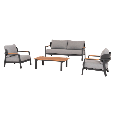 Seturi canapea - OUTDOOR LOUNGE SET 4PCS ELARA HM6195.01 DARK GREY ALUMINUM-GREY OLEFIN-TEAK WOOD